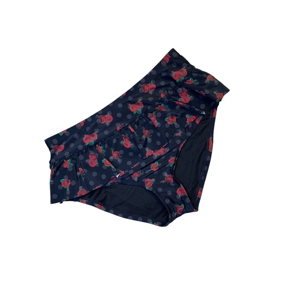 NWT Rose Skull Polka Dot Skirted High-Waisted Swim Bottoms Plus Size 0 Hot Topic - Picture 1 of 6